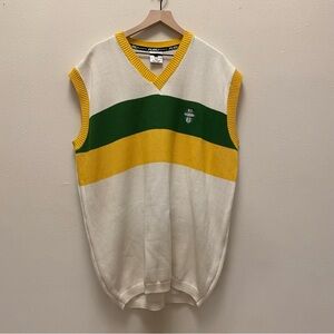 Vintage FUBU Sweater Vest Cotton Blend Yellow Green White XXXL Y2K Streetwear